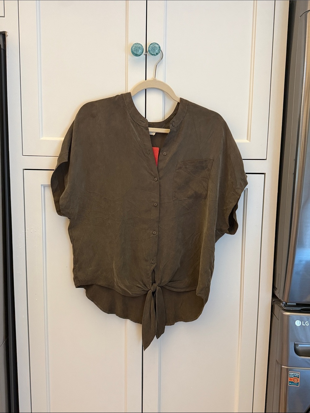 lovestitch Olive Tie-Front Button Down Shirt